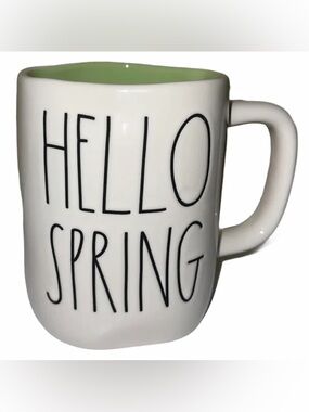Rae Dunn White Ceramic Mug with Green Interior - HELLO SPRING